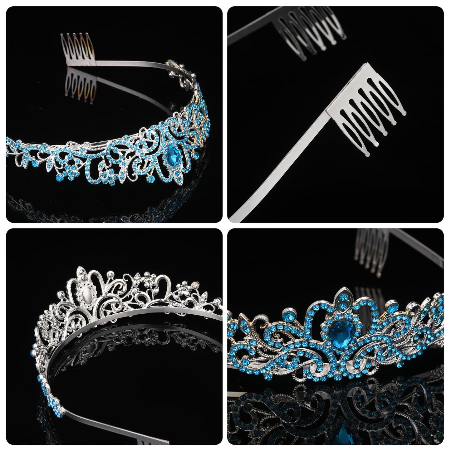 Tiara for Women Elegant Princess Crown with Combs Silver Crystal Tiara Crowns for Women Girls Tiaras for Women Bridal Wedding (Blue)