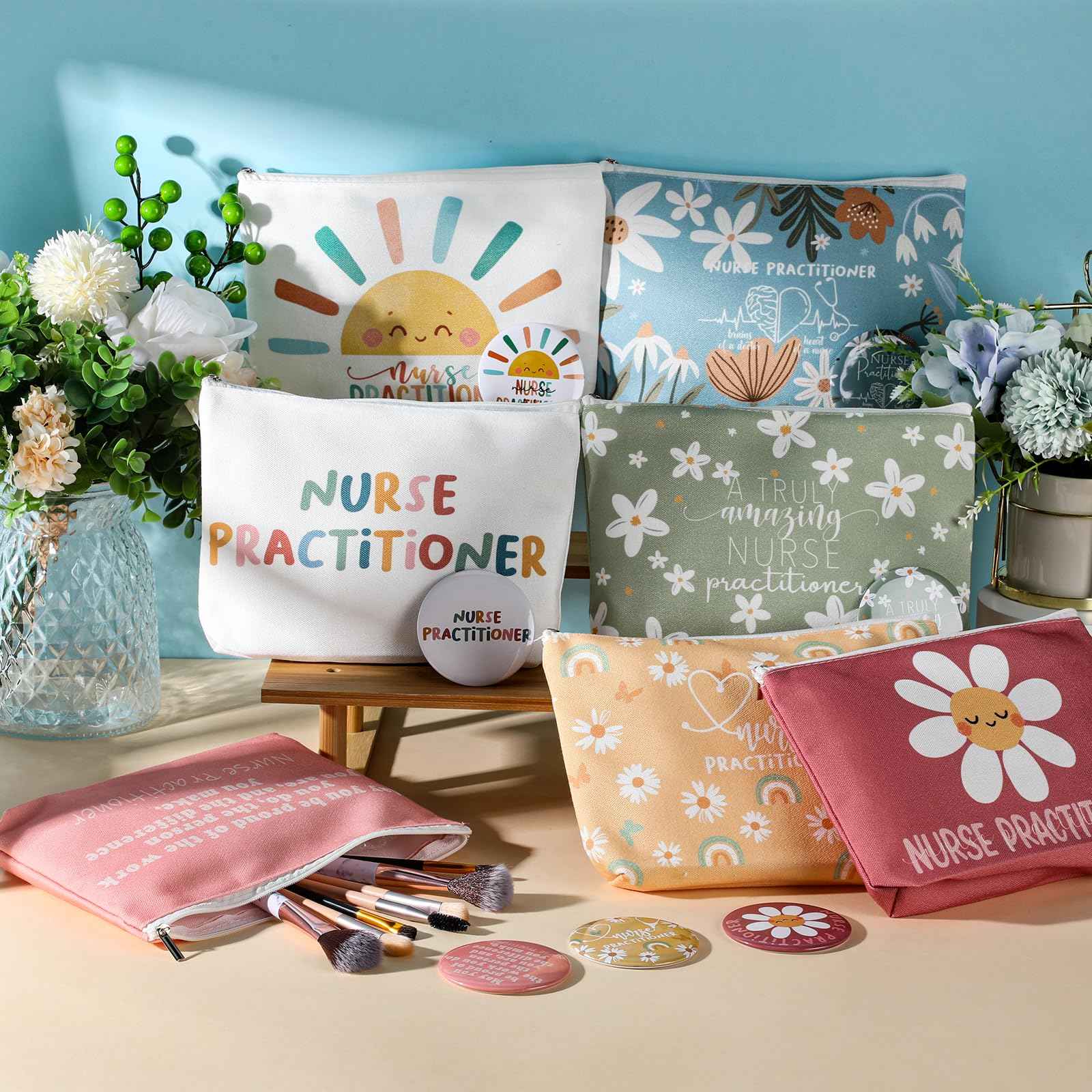 SilTriangle 21 Set Christmas Nurse Gifts Nurse Practitioner Gifts for Women Bulk Medical Cosmetic Bags Compact Mirrors Canvas Makeup Bag Nurses Gift for Employee Team Staff