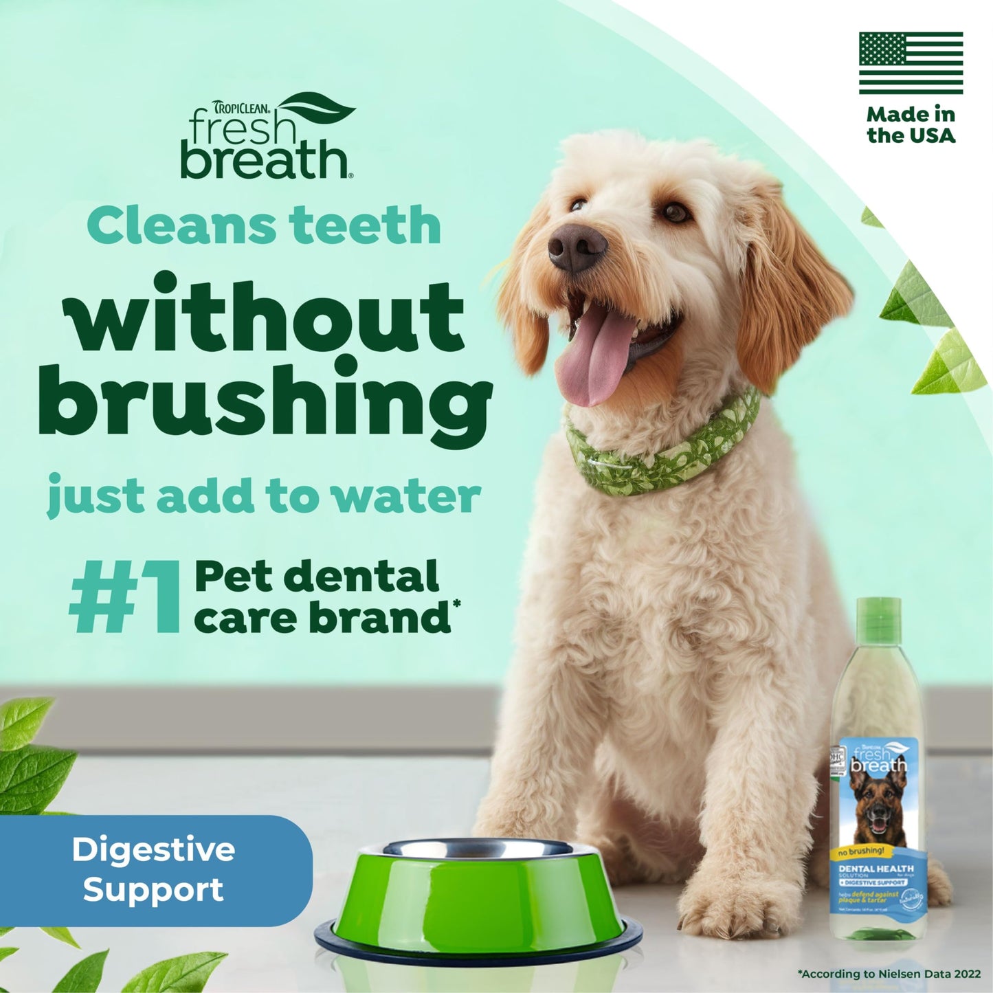 TropiClean Fresh Breath Plus Digestive Support | Dog Oral Care Water Additive | Dog Breath Freshener Additive for Dental Health | VOHC Certified | Made in the USA | 16 oz.