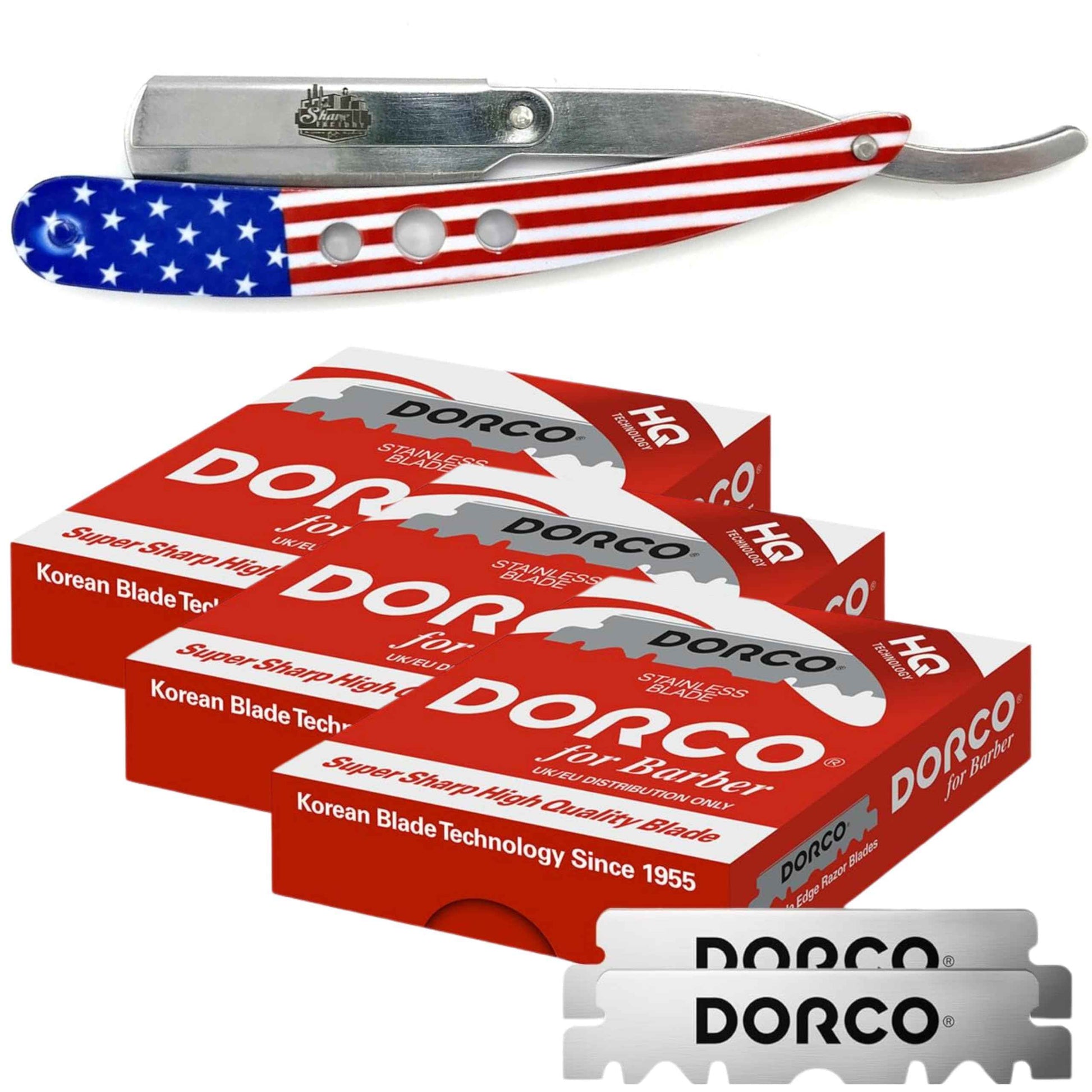 The Shave Factory Straight Edge Razor Kit (USA / 300 Dorco Single Edge Razor Blades Red)