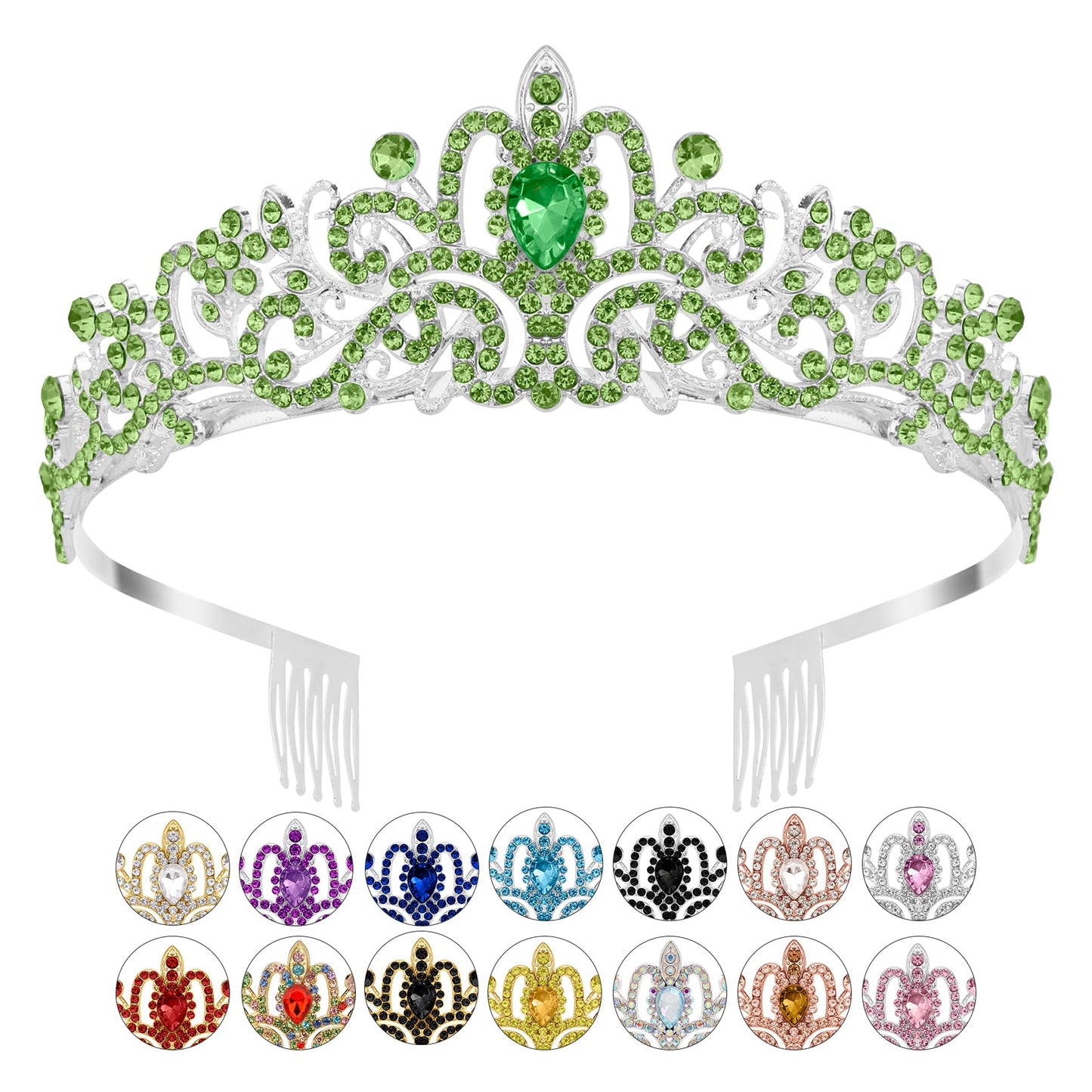 Green Crown Tiaras for Women Rhinestone Crystal Headbands Happy Princess Birthday Girl Crown with Combs Elegant Headdress Decorations for Christmas Bridal Wedding Prom Party Costumes Gifts