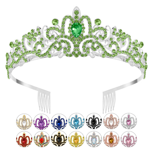 Green Crown Tiaras for Women Rhinestone Crystal Headbands Happy Princess Birthday Girl Crown with Combs Elegant Headdress Decorations for Christmas Bridal Wedding Prom Party Costumes Gifts