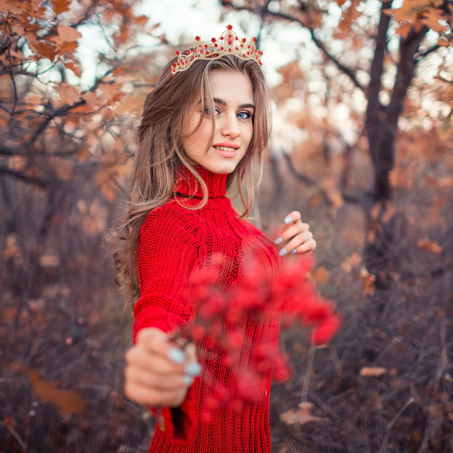 Vovii Tiaras for Women Princess Crown Headband Birthday Queen Rhinestone Shiny Red Tiara for Women Princess Decoration for Party, Birthday, Halloween, Photo, Gift, Christmas