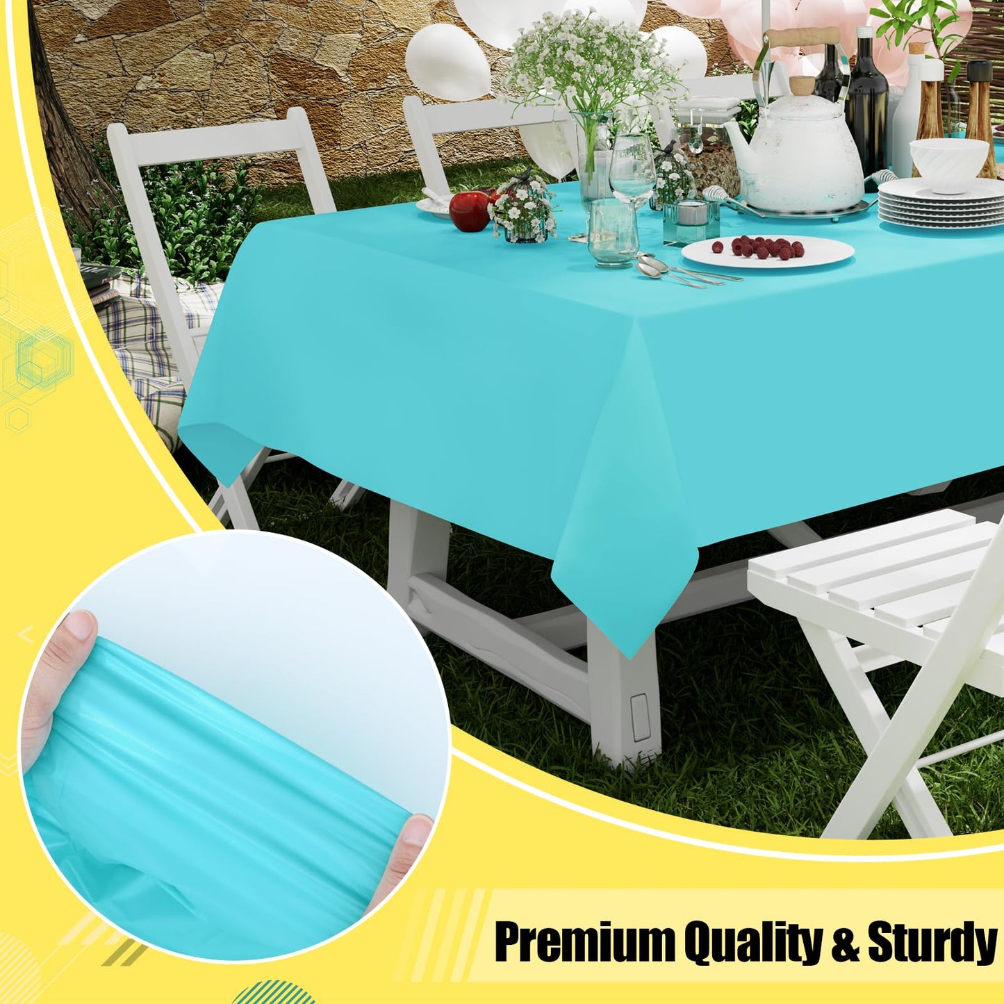 Smiry Disposable Table Cloth - 6 Pack, 54 x 108 Inch Table Cloths for Parties, Decorative Tablecloths for Rectangle Tables, Waterproof Plastic Table Cover, Leakproof & Sturdy, Teal