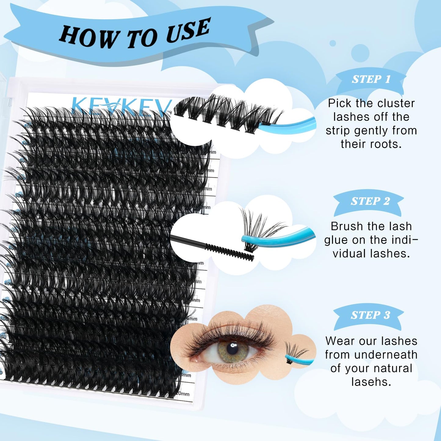 300 Pcs Lash Clusters Individual Lashes 30D+40D+50D Cluster Lashes C Curl 14-20 Mix Length Eyelash Clusters DIY Lash Extension at Home Easy to Apply Natural Volume Look(30D+40D+50D, C-14-20mix)