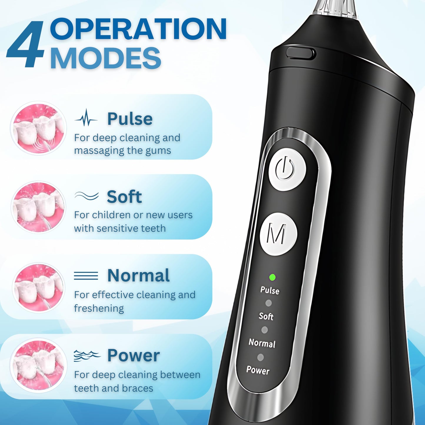 Dental Water Flosser Cordless, 310ML Electric Flosser with 4 Cleaning Modes & 6 Replaceable Jet Tips, IPX7 Waterproof Electric Waterflosser for Teeth Cleaning (6 Tips)