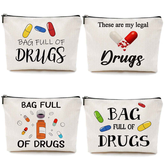 Hillban 4 Pcs Funny Medicine Bag Nurse Practitioner Gifts for Women Medicine Storage Pill Bag Travel Makeup Cosmetic Medication Bag Cute Zipper Pouch for Teens Patient Birthday Gifts