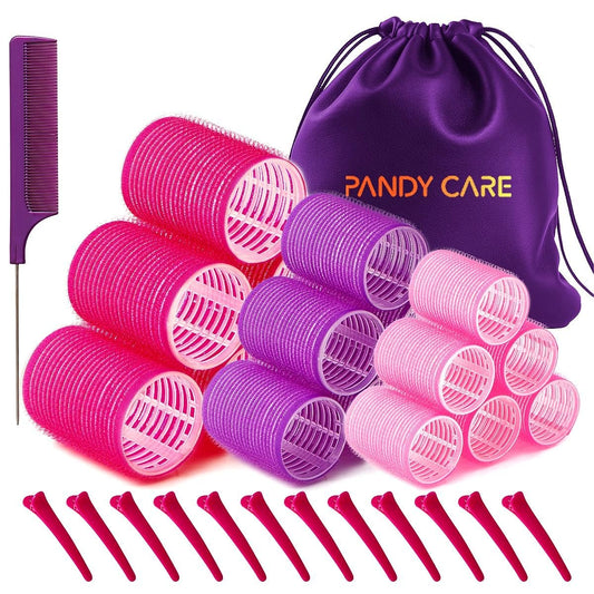 Hair Rollers Set 32 PCS, PandyCare Hair Rollers For Long Hair & Short Hair - No Heat, Hair-friendly, Natural Effect, Includes 18 Rollers,12 Clips,1 Rat Tail Comb & 1 Storage Bag