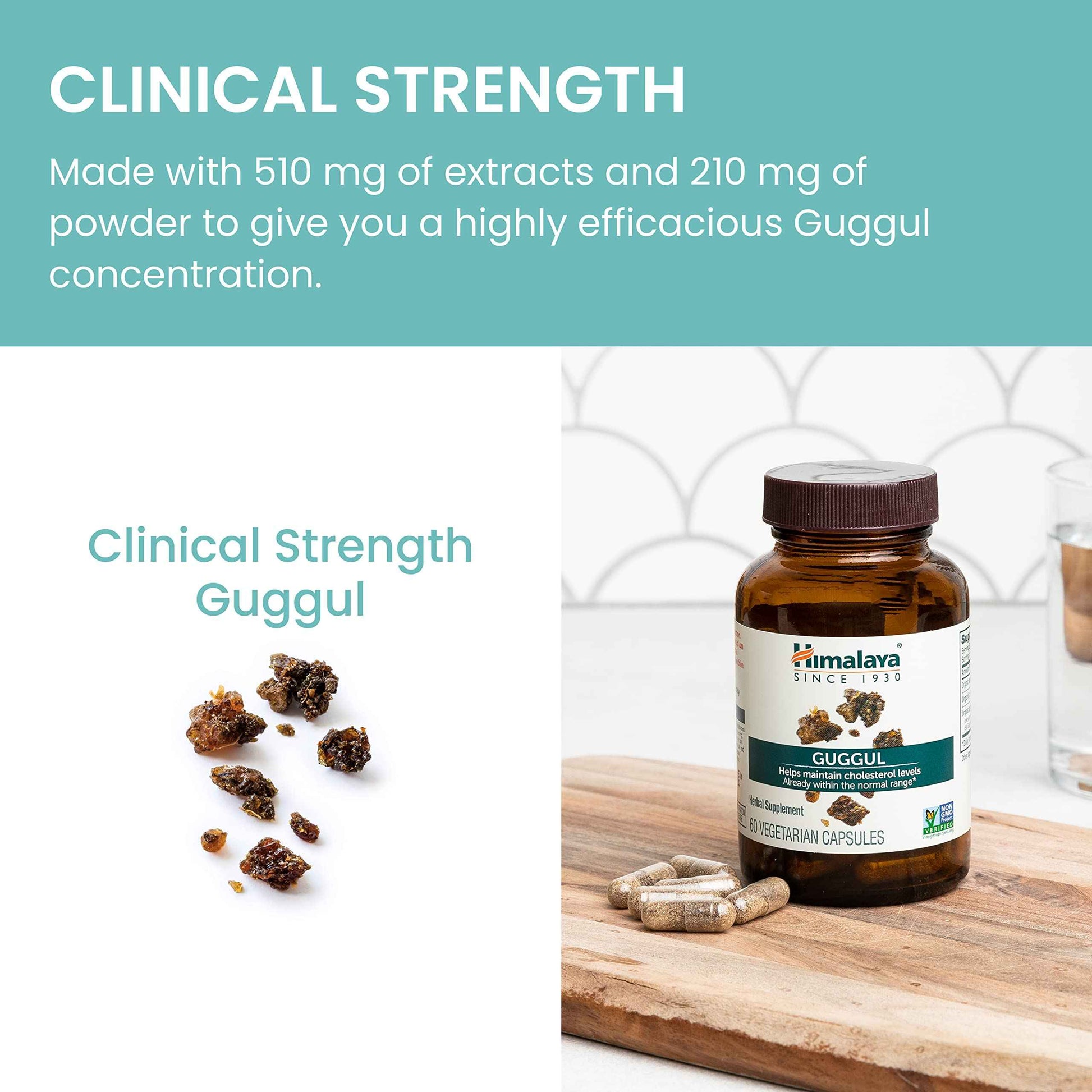 Himalaya Guggul, Cholesterol Supplement for Healthy LDL, HDL, and Triglyceride Levels, 750 mg, 60 Vegetarian Capsules, 1 Month Supply, 2 Pack