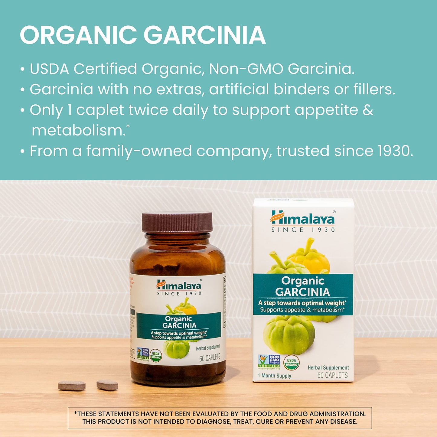 Himalaya Organic Garcinia Cambogia Herbal Supplement, Appetite Control, Lipid Metabolism, Weight Support, USDA Organic, Non-GMO, Vegan, 600 mg, 120 Plant-Based Caplets