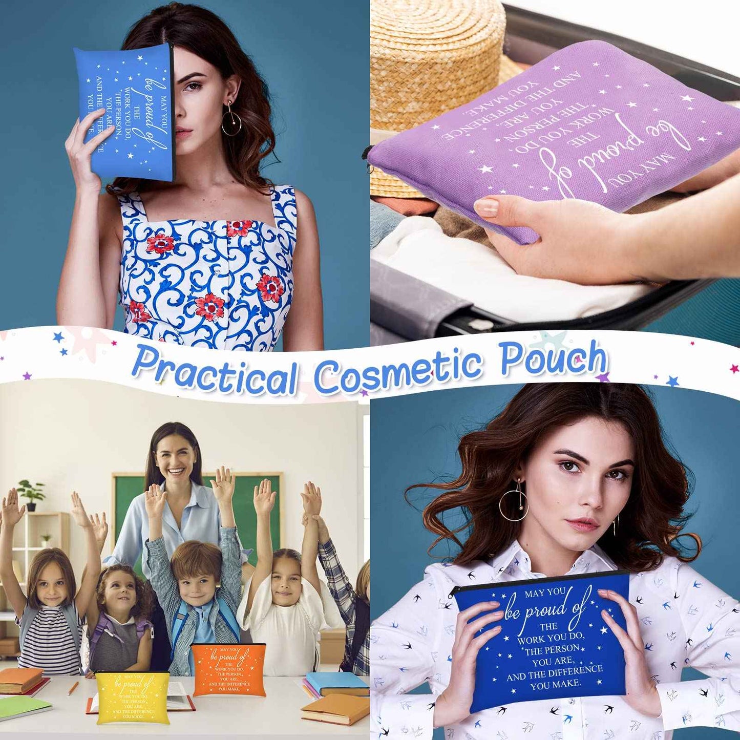 Sieral 20 Pcs Christmas Appreciation Gift Cosmetic Bags Xmas May You Be Proud Cosmetic Pouch Motivational Gift Canvas Makeup Bag with Zipper for Employee Vet Tech Medical Assistant Nurse(Multicolor)