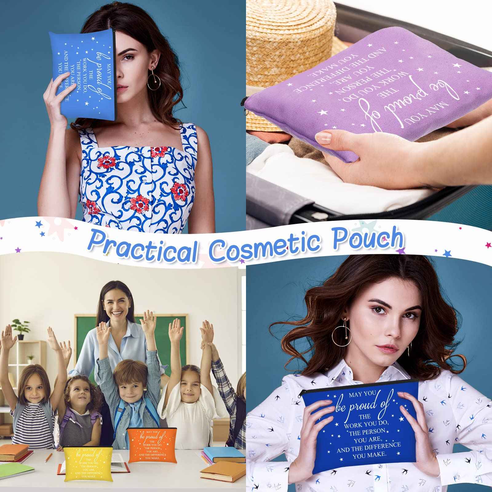 Sieral 20 Pcs Christmas Appreciation Gift Cosmetic Bags Xmas May You Be Proud Cosmetic Pouch Motivational Gift Canvas Makeup Bag with Zipper for Employee Vet Tech Medical Assistant Nurse(Multicolor)