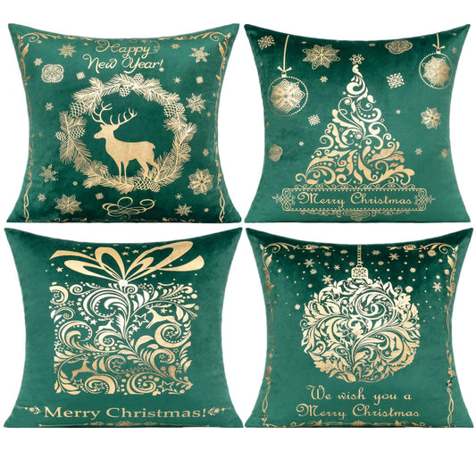 VAKADO Dark Green Christmas Throw Pillow Covers Xmas Decor Golden Decorative Tree Snowflakes Reindeer Cushion Cases Tree Gold Silver Home for Couch Sofa Bedroom 18x18 Set of 4 Indoor