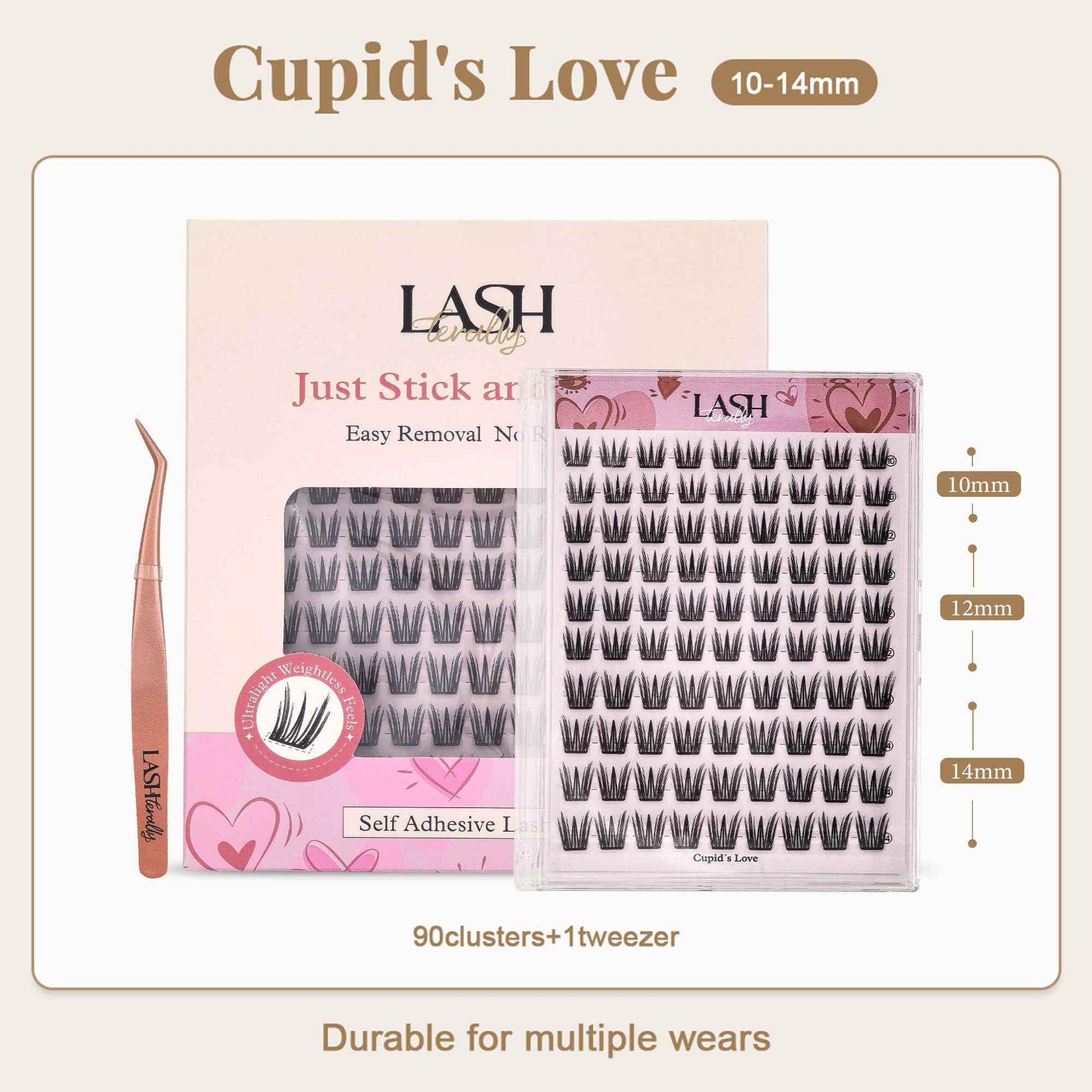Lashterally Self Adhesive Glue Free Easy Removal Lash Clusters Kit Manga Eyes Style DIY Upgrade D Curl Eyelash Extensions False Eyelashes Cupid's Love 10-14mm 90clusters