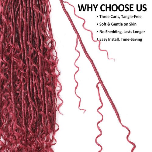 9 packs Boho Faux Locs Crochet Hair, 24 Inch, Burgundy Pre Looped Goddess Soft Locs Crochet Hair with Curly Ends, Bohemian River Locs for Black Women(BUG#, 24 Inch)