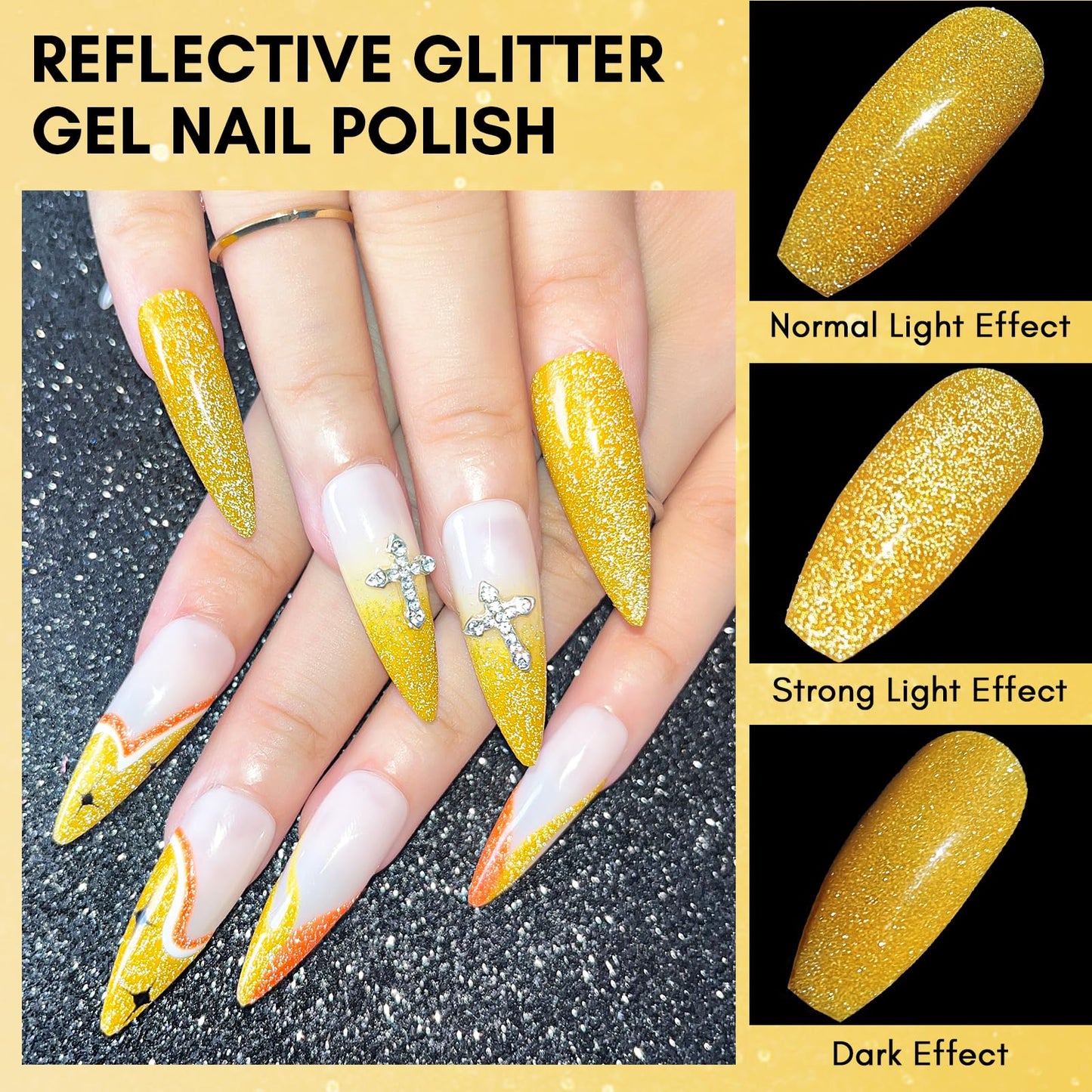 Makartt Glitter Nail Polish, Flash Diamond Yellow Reflective Spring Nail Gel 15ML Soak Off UV LED Sparkly Shiny Gel Polish Manicure DIY Nail Art Designs Home Salon-Lemon Drops