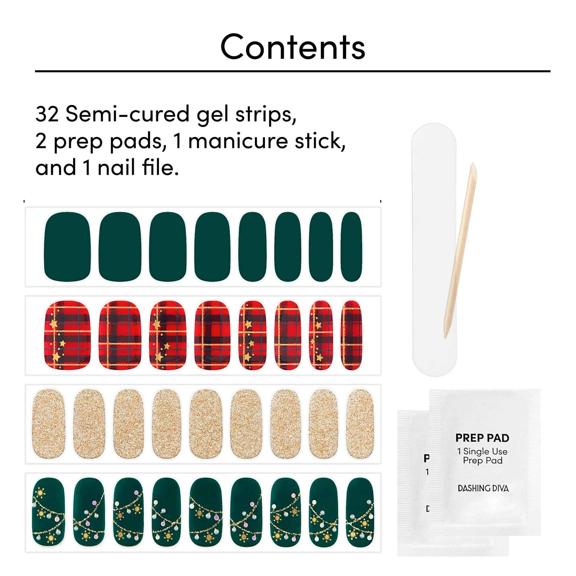 Dashing Diva Victorian Plaid Glaze Nail Strips - LED Compatible, Long Lasting, Chip Resistant, 32 Wraps, 2 Prep Pads, Nail File