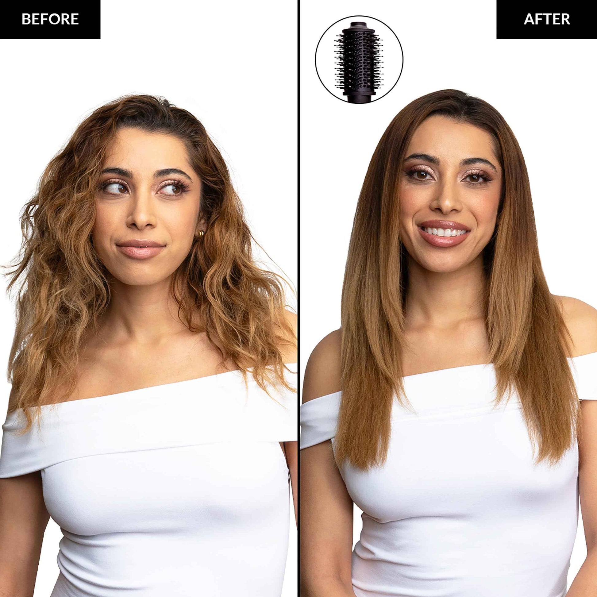 FoxyBae 3-in-1 Ceramic Interchangeable Hair Tools - Blowout Dryer - 3 Detachable Heads: 2.4" Blowout-Brush, 1.5" Hot Round Brush & Drying Cylinder Hair-Dryer & Hair Styling Set (Black Rose-Gold)