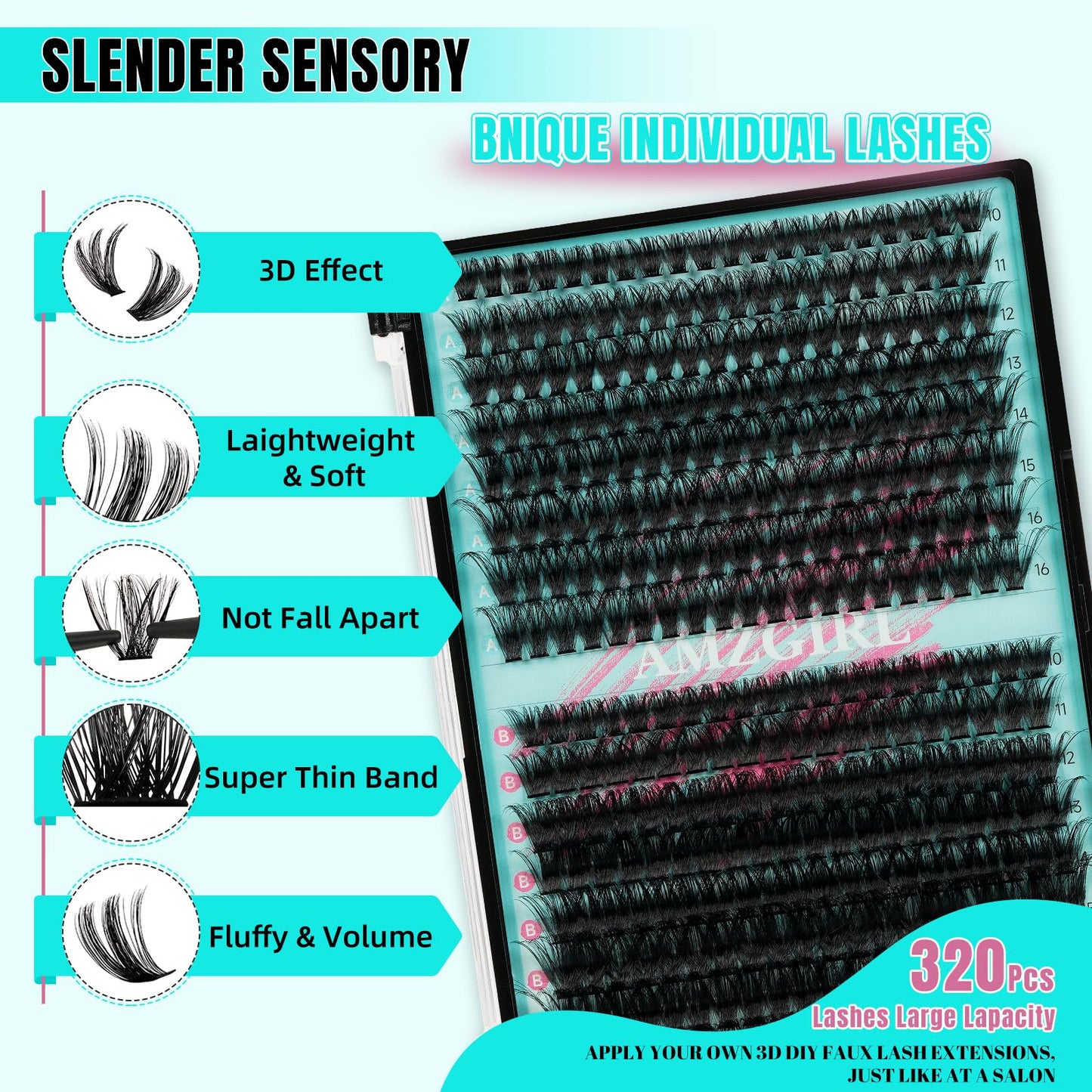 Lash Clusters 320Pcs 70D 90D Eyelashes Cluster D Curl Individual Wispy Lashes Cluster for DIY Cluster Eyelash Extensions at Home for Beginners (Mix10-16mm)