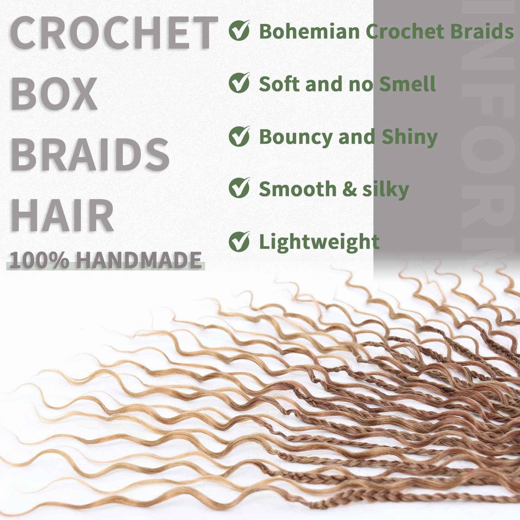 Goddess Box Braids Crochet Hair 24 Inch 7 Packs Boho Crochet Braids Pre Looped Bohemian Gypsy Braids Crochet Hair for Women Brown and Blonde Braiding Hair Extensions, M33/30/27