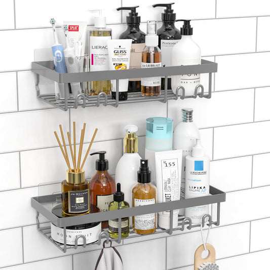 Moforoco Shower Caddy Shelf Organizer Rack, Self Adhesive Black Bathroom Shelves Basket, Home Farmhouse Wall Inside Organization and Storage Decor Rv Accessories, First Camper Apartment Essentials