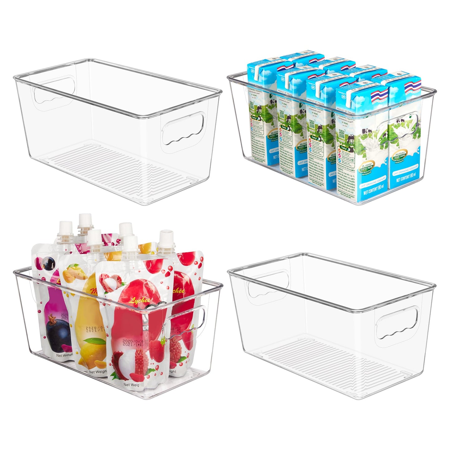 YIHONG Clear Plastic Storage Bins, 4 Pack Small Pantry Organizer Bins with Handle for Kitchen, Freezer,Cabinet,Closet Organization and Storage