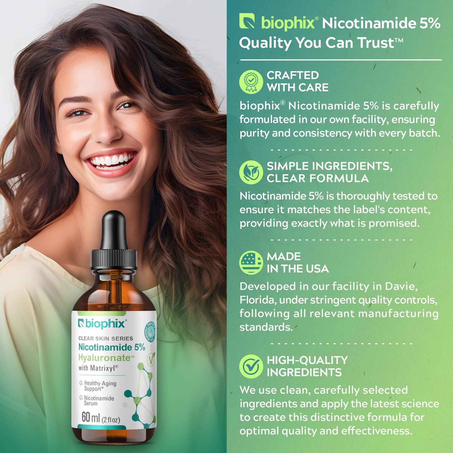 biophix B-3 Nicotinamide Age-Defying Liquid Serum 2 oz - Hyaluronic Acid - Matrixyl ® - Supports Skin Health - Healthy Aging