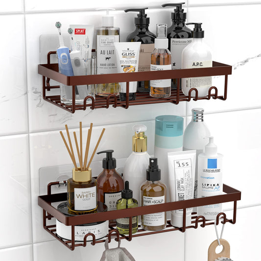 Moforoco Shower Caddy Shelf Organizer Rack, Self Adhesive Black Bathroom Shelves Basket, Home Farmhouse Wall Inside Organization and Storage Decor Rv Accessories, First Camper Apartment Essentials