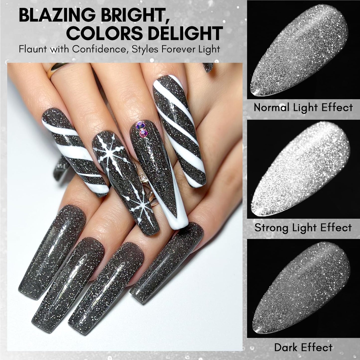 Makartt Reflective Gel Nail Polish DIAMOND IN THE ROUGH Glitter Sparkling Disco Soak Off Diamond Gel Nail Art Christmas Gift DIY Manicure Salon at Home Glamour Shine Black 15ML