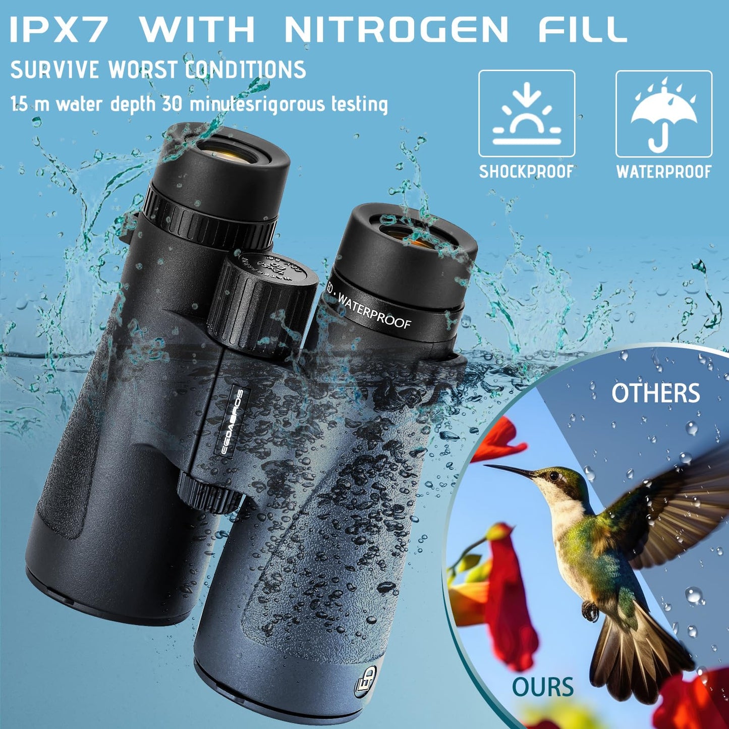 EEDABROS 12×50 UHD Binoculars for Adults High Powered with ED Glass- Large View Binoculars with Clear Low Light Vision - Lightweight Waterproof Binoculars for Bird Watching Hunting Stargazing