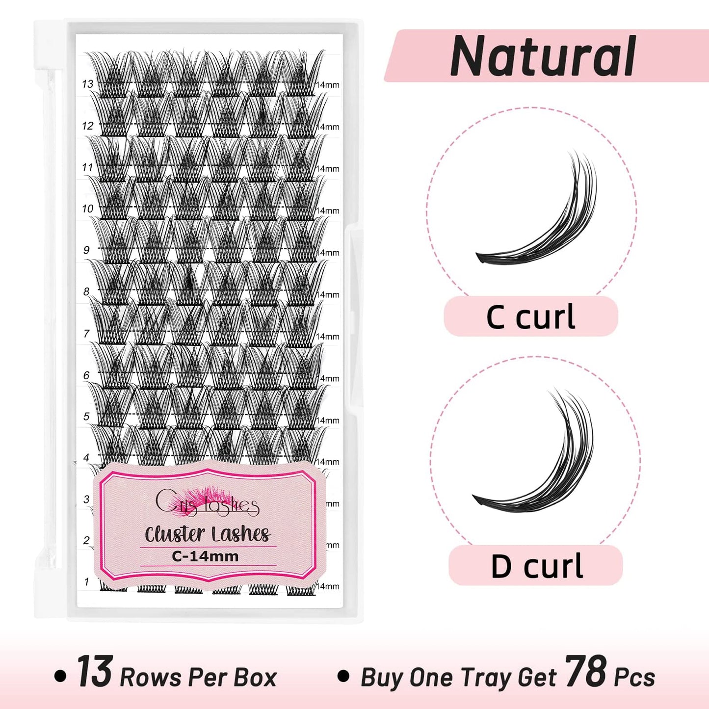 Lash Clusters DIY Eyelash Extensions 78pcs Crislashes C Curl Cluster Lashes 14mm Lash Clusters Wispy Eyelash Clusters Natural Lash Clusters DIY Cluster Eyelash Extensions for Home Use(B-C Curl-14mm)