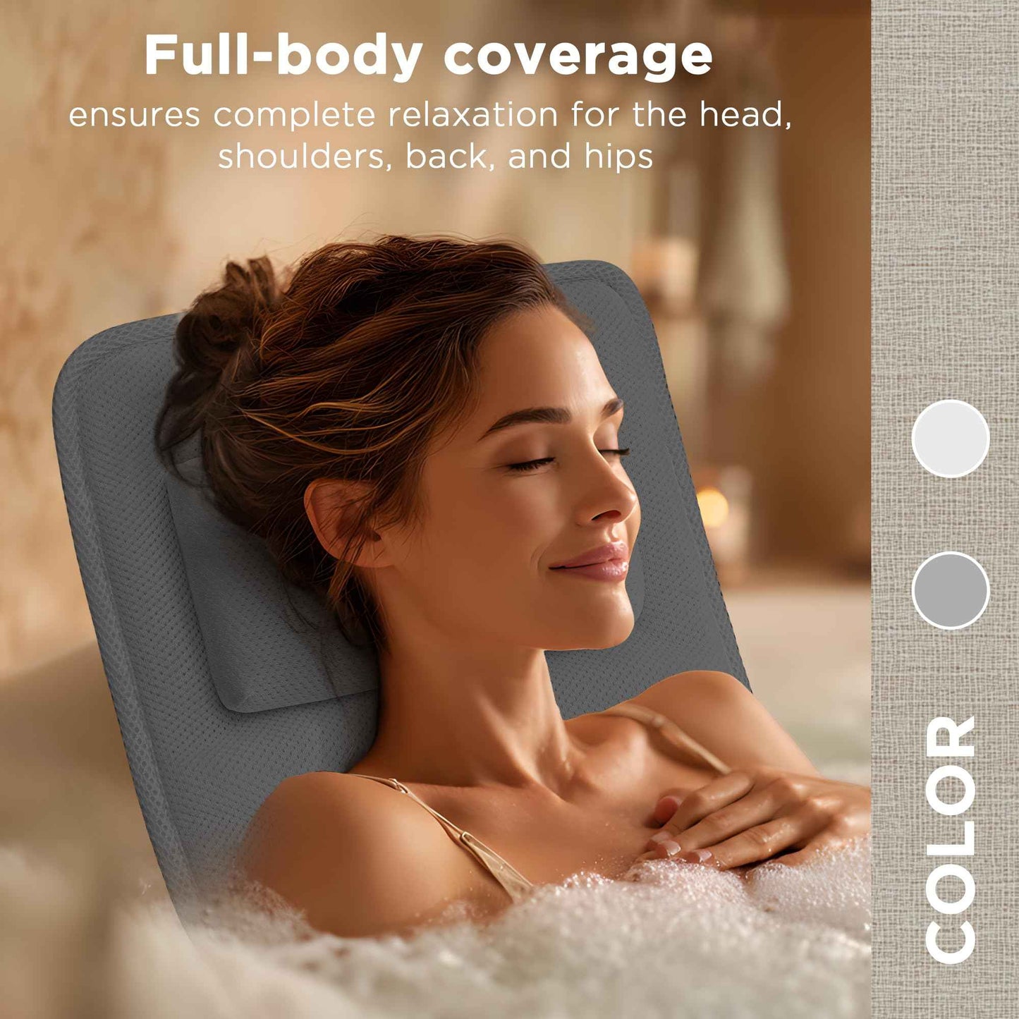 Full Body Bath Pillow for Tub, Extra Thick 4D Air Mesh & Quick-Dry Spa Pillow for Head Neck and Beck Support, Non-Slip Suction Cups Fits All Tubs - Luxury Bath Accessories for Relaxation, Grey (Grey)