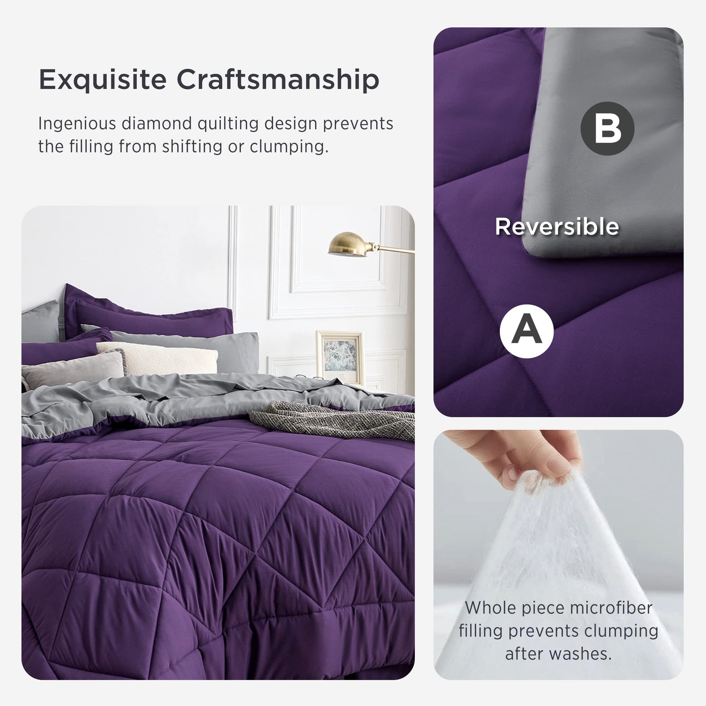 Bedsure Purple Twin Comforter Sets - 5 Pieces Reversible Twin Bedding Sets for College, Purple Extra Long Bed Set Twin with Comforters, Sheets, Pillowcase & Sham