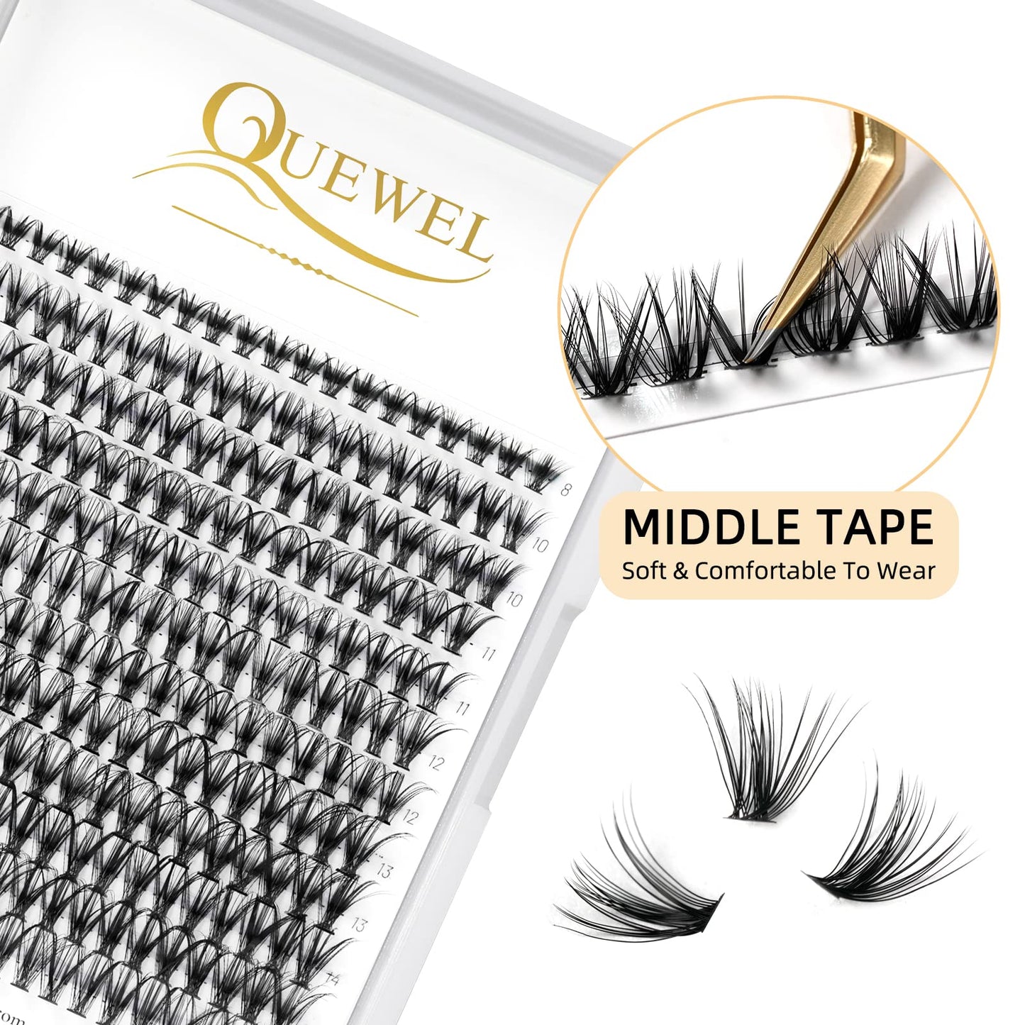 QUEWEL Lash Clusters 240Pcs Cluster Lashes 30D 0.07D Curl Mix8-14mm Individual Lashes Soft&Comfortable DIY Eyelash Extension at Home(30D 0.07D MIX8-14)