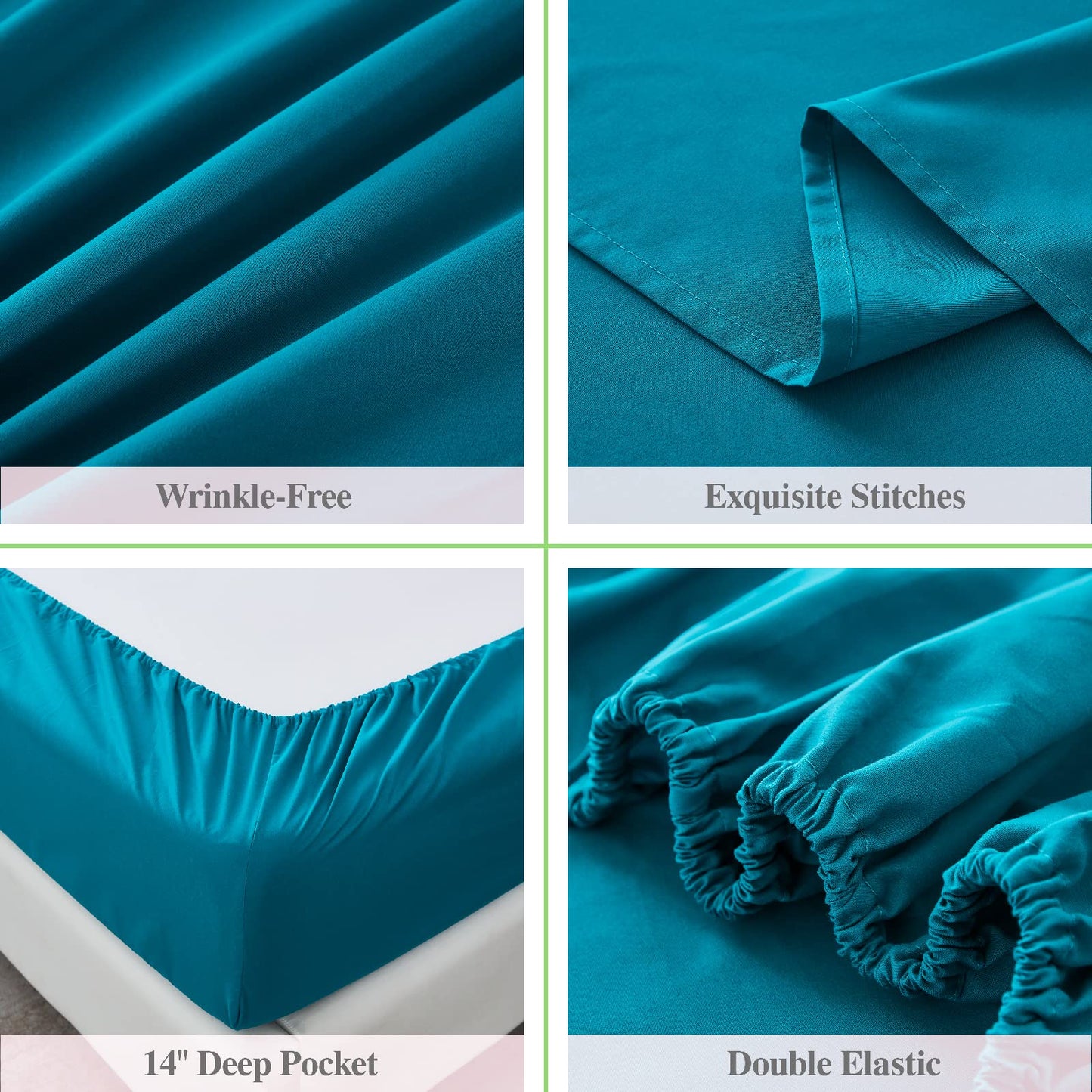 ILAVANDE Teal Queen Sheets Set, 4 Piece Hotel Luxury Super Soft 1800 Series Microfiber Queen Bed Sheets Set-Wrinkle Free & Breathable-14 Deep Pocket Teal Sheets for Queen Size Bed(Queen,Teal)