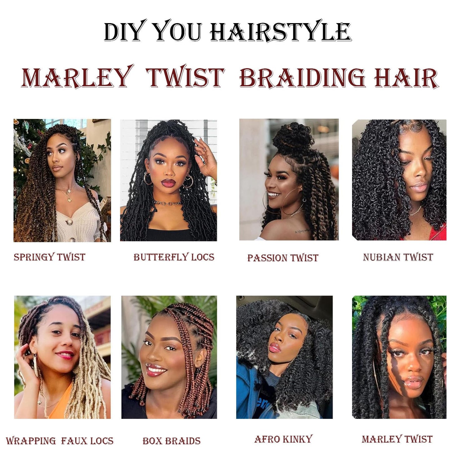 Springy Afro Twist Hair 24 Inch T30 8 Packs Pre-Separated Marley Twist Braiding Hair Soft Synthetic Crochet Afro Kinky Twist Wrapping Hair for Soft Locs Hair Extensions (24 Inch (Pack of 8), T30)