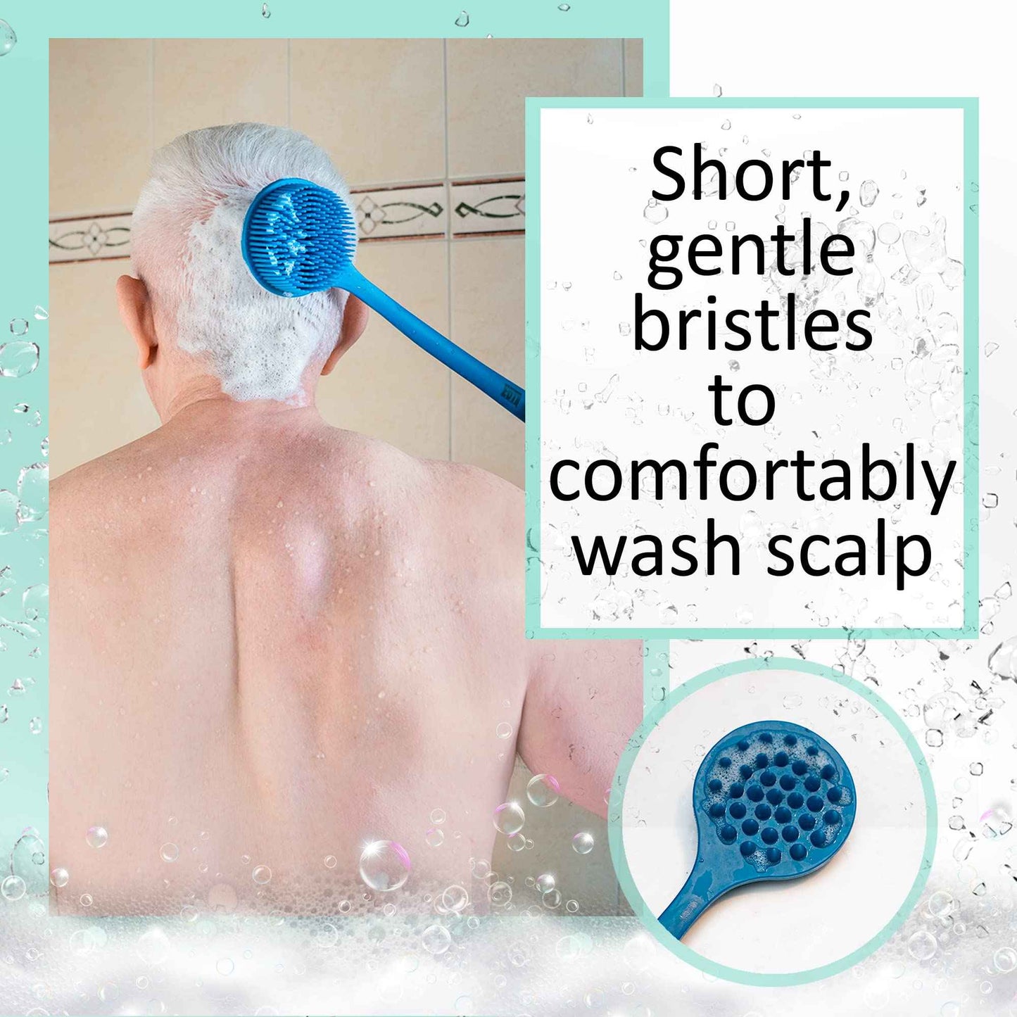EOT Wellness Bendable Long Handled Silicone Back & Scalp Scrubber & Lotion Applicator for Back Bundle (Blue)