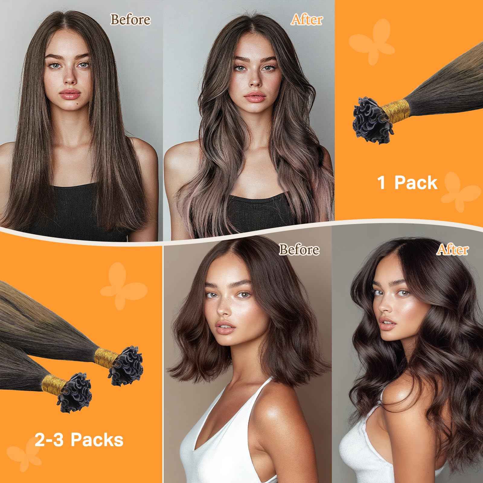 DOORES U Tip Hair Extensions Human Hair, Chocolate Brown to Caramel Blonde 18 Inch 50g/50s, K Tip Extensions