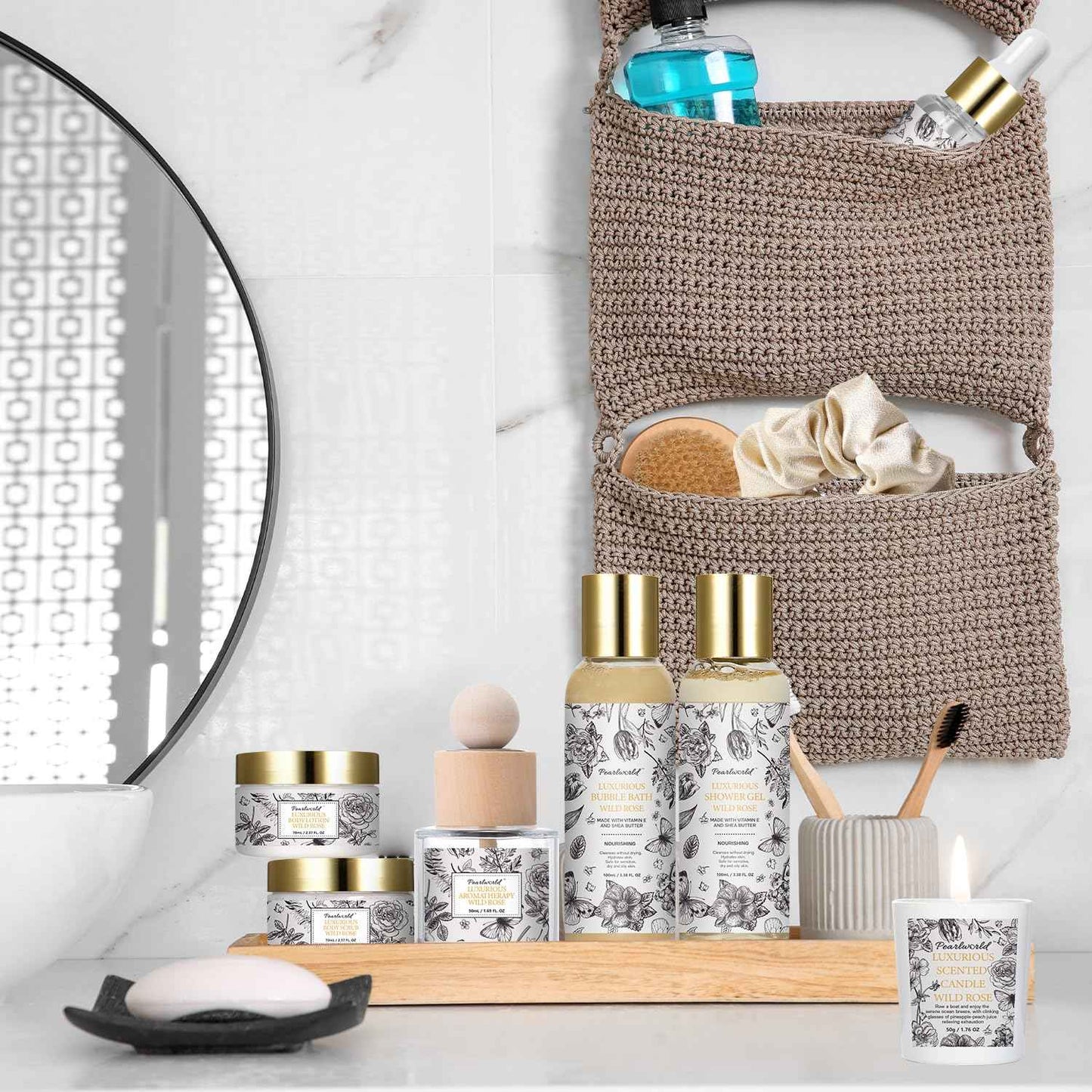 Spa Gift Set for Women- Luxury Rose 14 Pcs Bath Set, Home Spa Kit, Christmas Gift for Women, Birthday Gifts