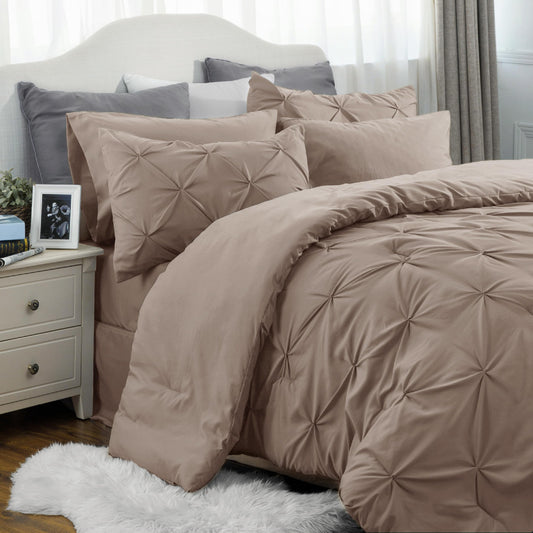 Bedsure Twin Comforter Set with Sheets - 5 Pieces Twin Bedding Sets, Pinch Pleat Khaki Twin Bed in a Bag with Comforter, Sheets, Pillowcase & Sham, Kids Bedding Set