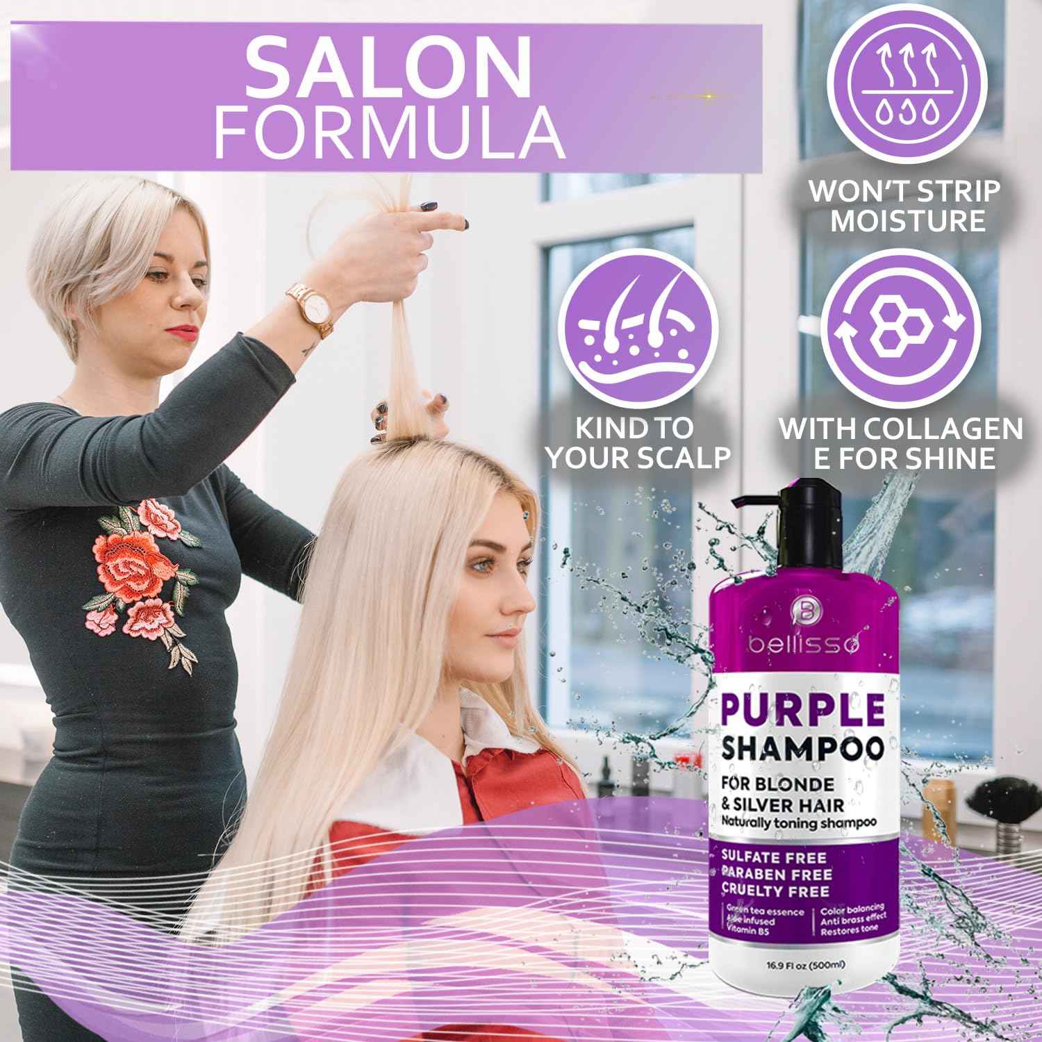 BELLISSO Purple Shampoo and Conditioner Set and Purple Shampoo