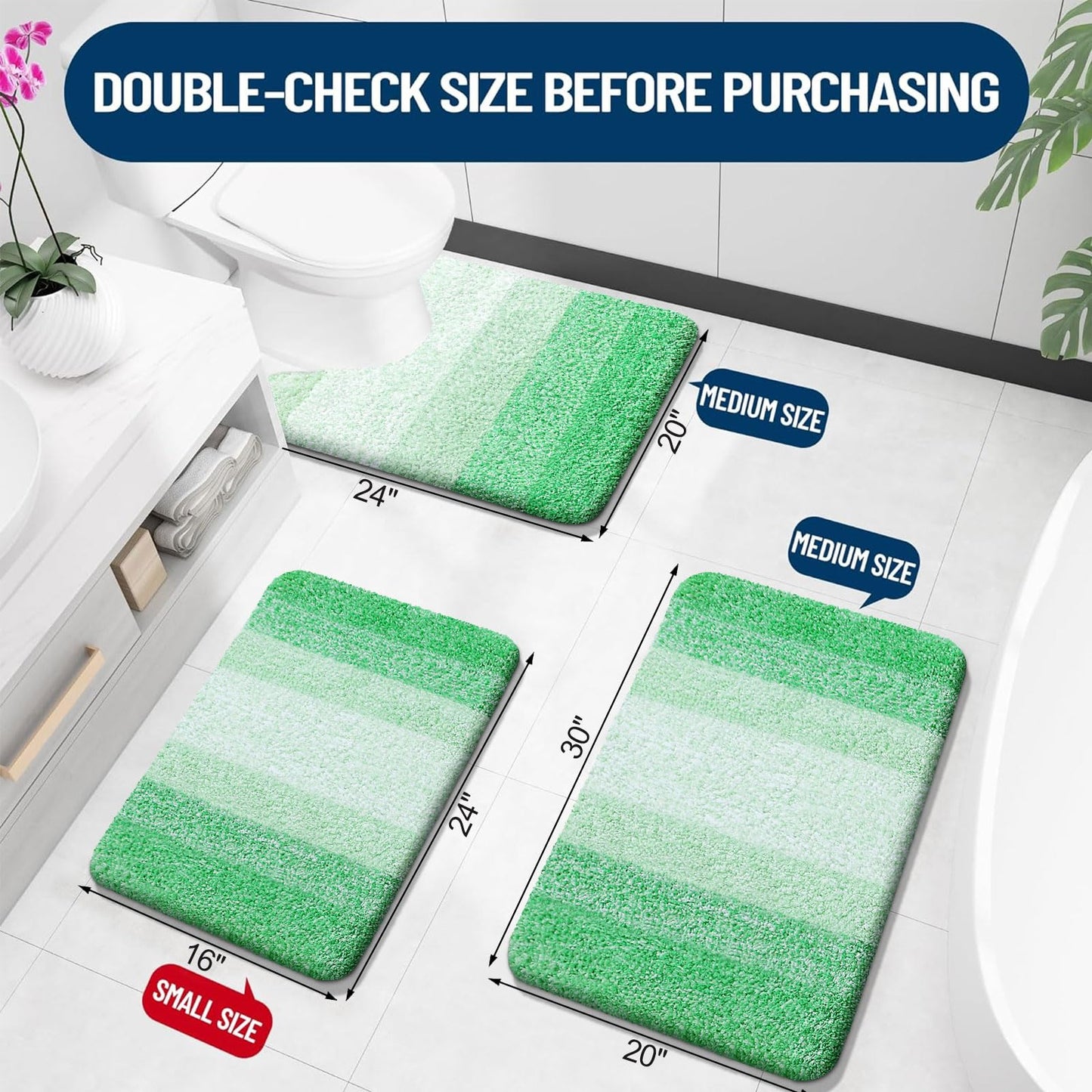 OLANLY Bathroom Rug Mat 24x16, Extra Soft and Absorbent Microfiber Bath Rugs, Non-Slip Plush Shaggy Bath Carpet, Machine Wash Dry, Bath Mats for Bathroom Floor, Tub and Shower, Green