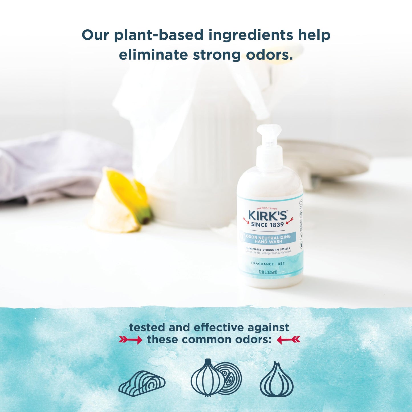 Kirk's Hydrating Hand Wash - Made with Premium Coconut Oil and Aloe Vera, With Plant Based Technology To Help Eliminate Odors, Non GMO, Vegan, 12 Fl Oz. Variety 4 pack