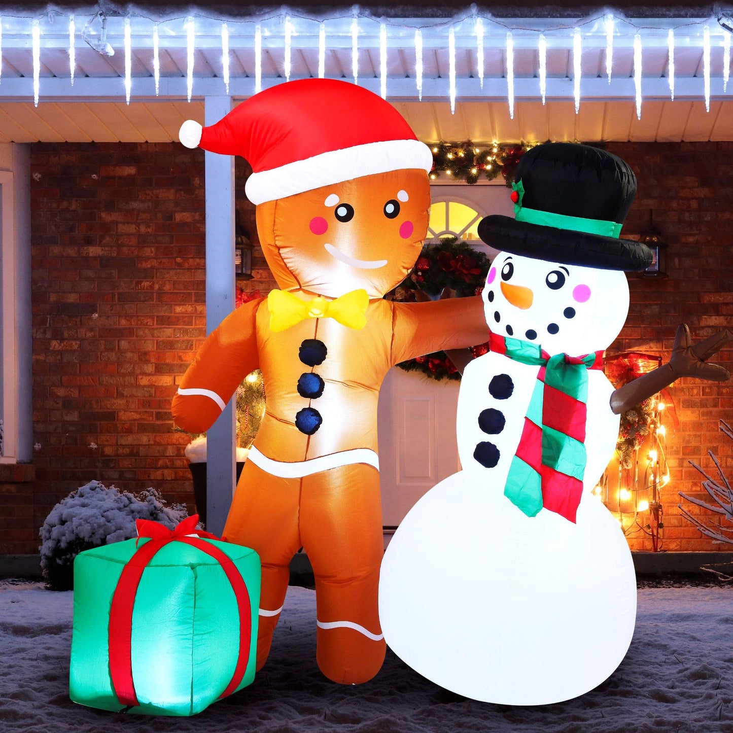 Joiedomi 6 FT Tall Christmas Inflatables Gingerbread Man & Snowman, Inflatable Christmas Yard Decorations with Build-in LEDs Blow Up Inflatables for Party Indoor, Outdoor, Yard, Garden, Lawn Décor