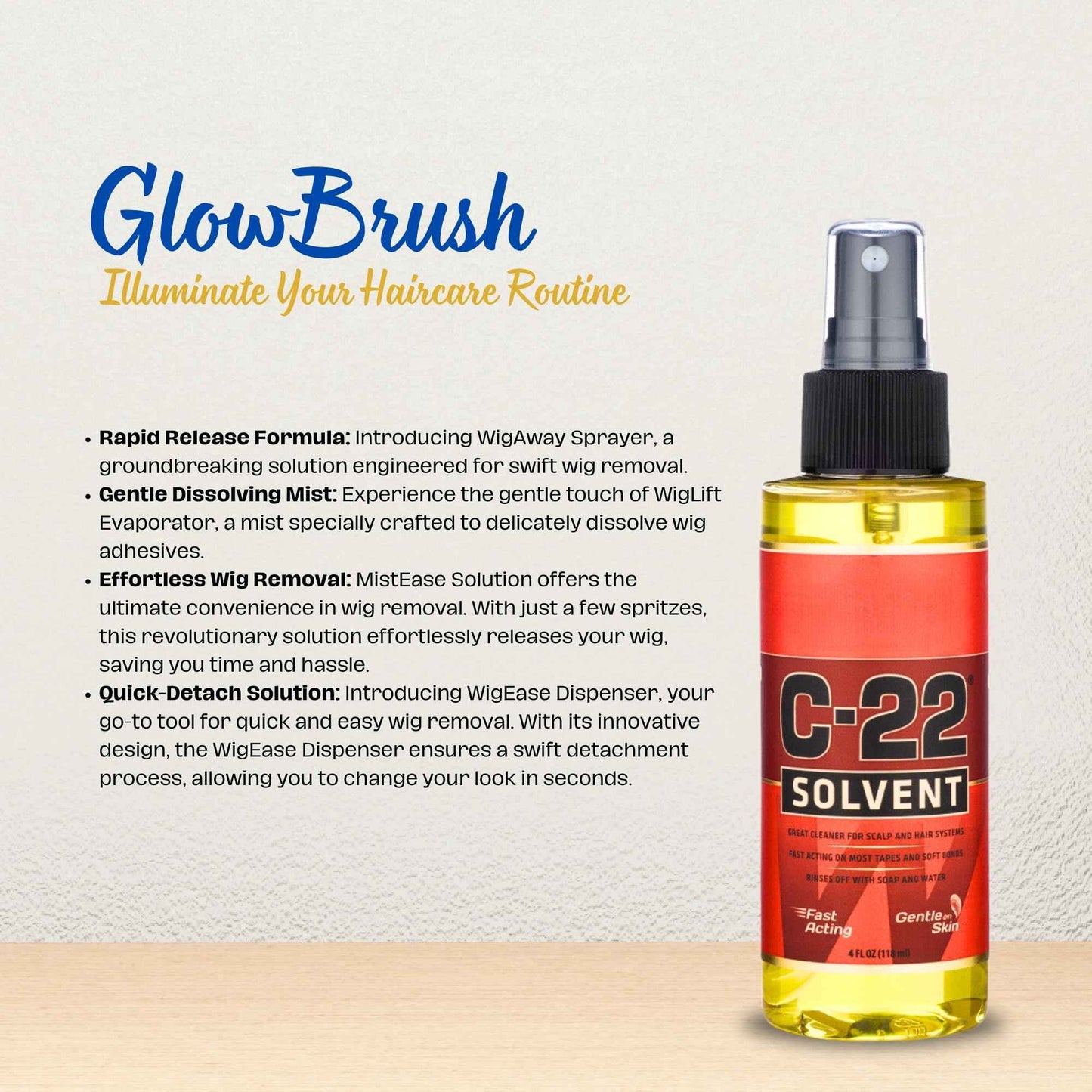 Walker Tape C22 Solvent Spray - Gentle Tape in Hair Extension Remover Solution for Womens Wigs - Tape In Hair Extensions, Wigs & Accessories - Fast Acting & Gentle on Skin Lace Glue Remover Spray 4 oz