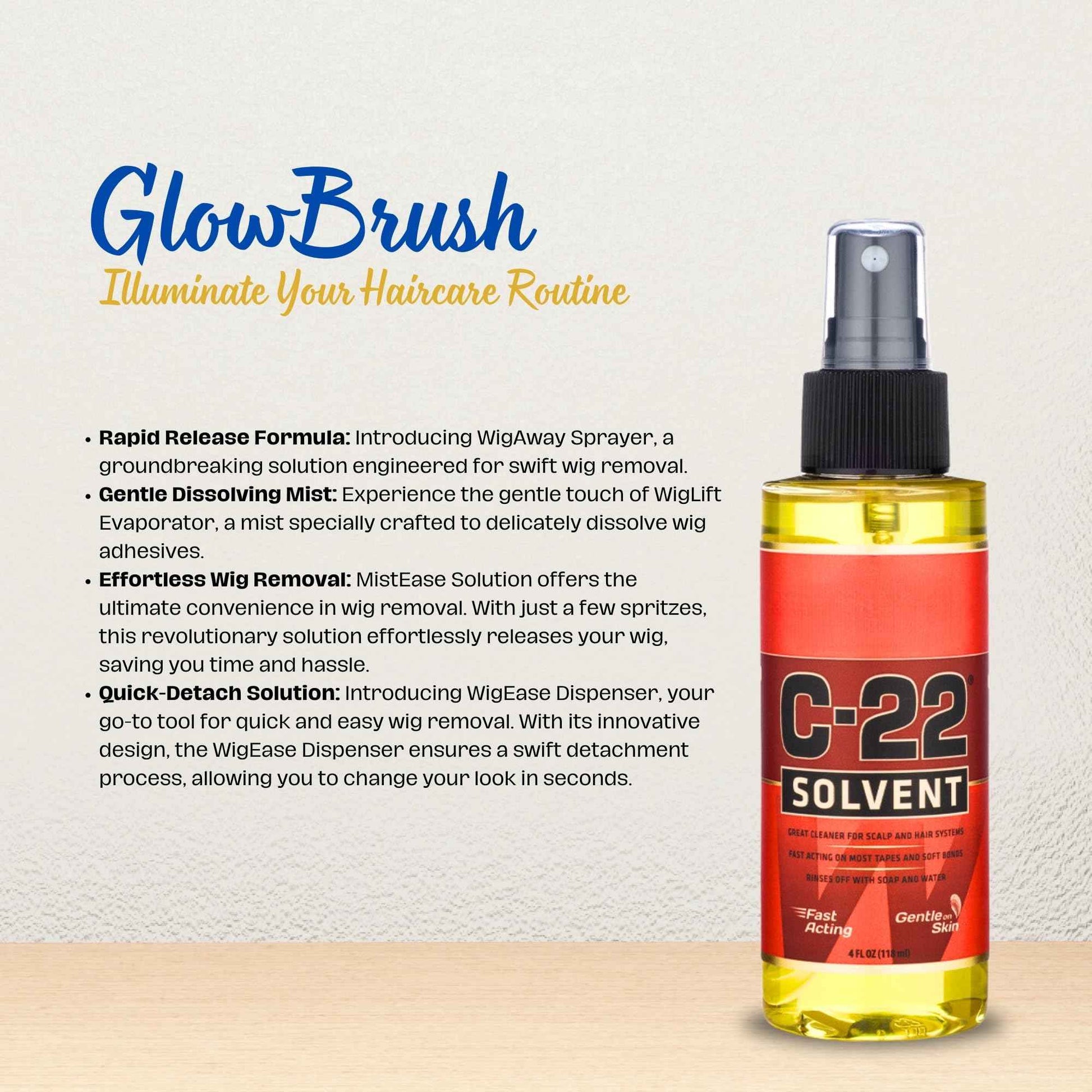 Walker Tape C22 Solvent Spray - Gentle Tape in Hair Extension Remover Solution for Womens Wigs - Tape In Hair Extensions, Wigs & Accessories - Fast Acting & Gentle on Skin Lace Glue Remover Spray 4 oz