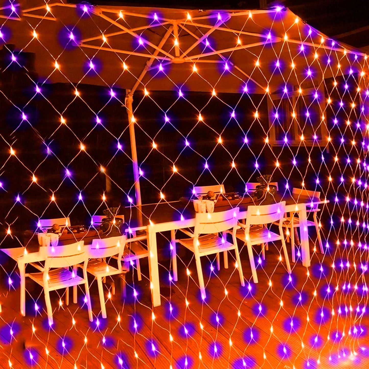 Dazzle Bright Halloween 360 LED Net Lights, 12FT x 5 FT Connectable Waterproof String Lights with 8 Modes, Halloween Decorations for Indoor Outdoor Party Yard Garden Decor, Purple & Orange