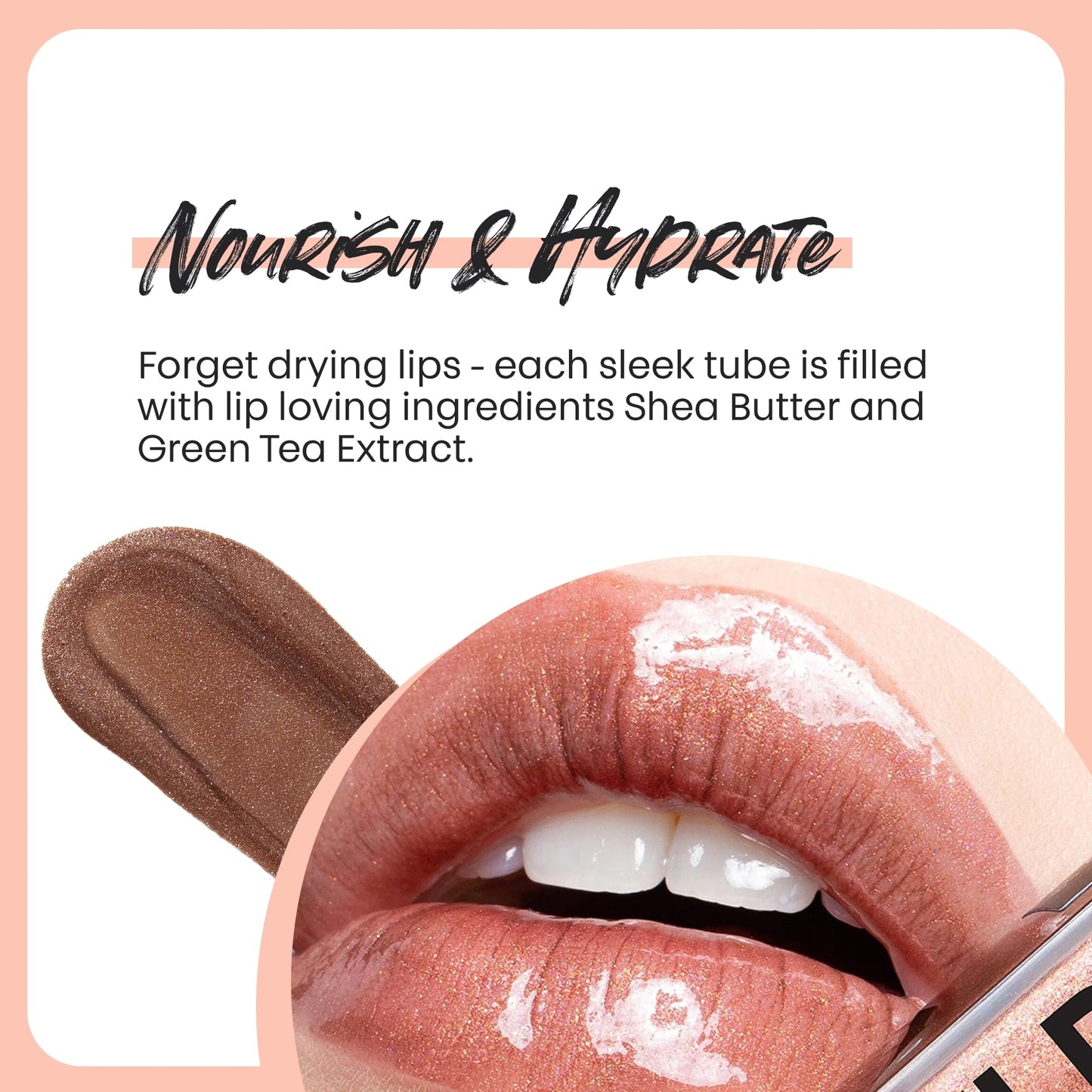 The Lip Bar Vegan Non-Sticky Lip Gloss, with Hydrating Shea Butter for a Lightweight, High Shine Finish, Extra - Brown Shimmer, 8 pack