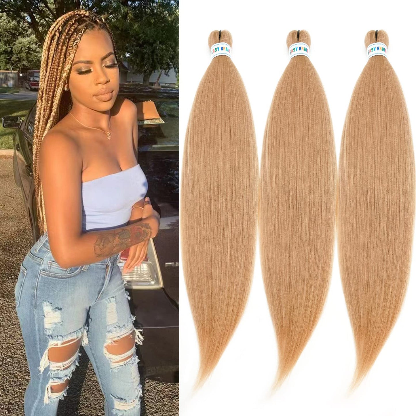 UPruyo Ash Blonde Braiding Hair Pre Stretched Synthetic Hair for Braiding 26 inch 3 packs Kanekalon Prestretched Braiding Hair Blonde Yaki Micro Spectra French Kinky Braiding Hair Extensions