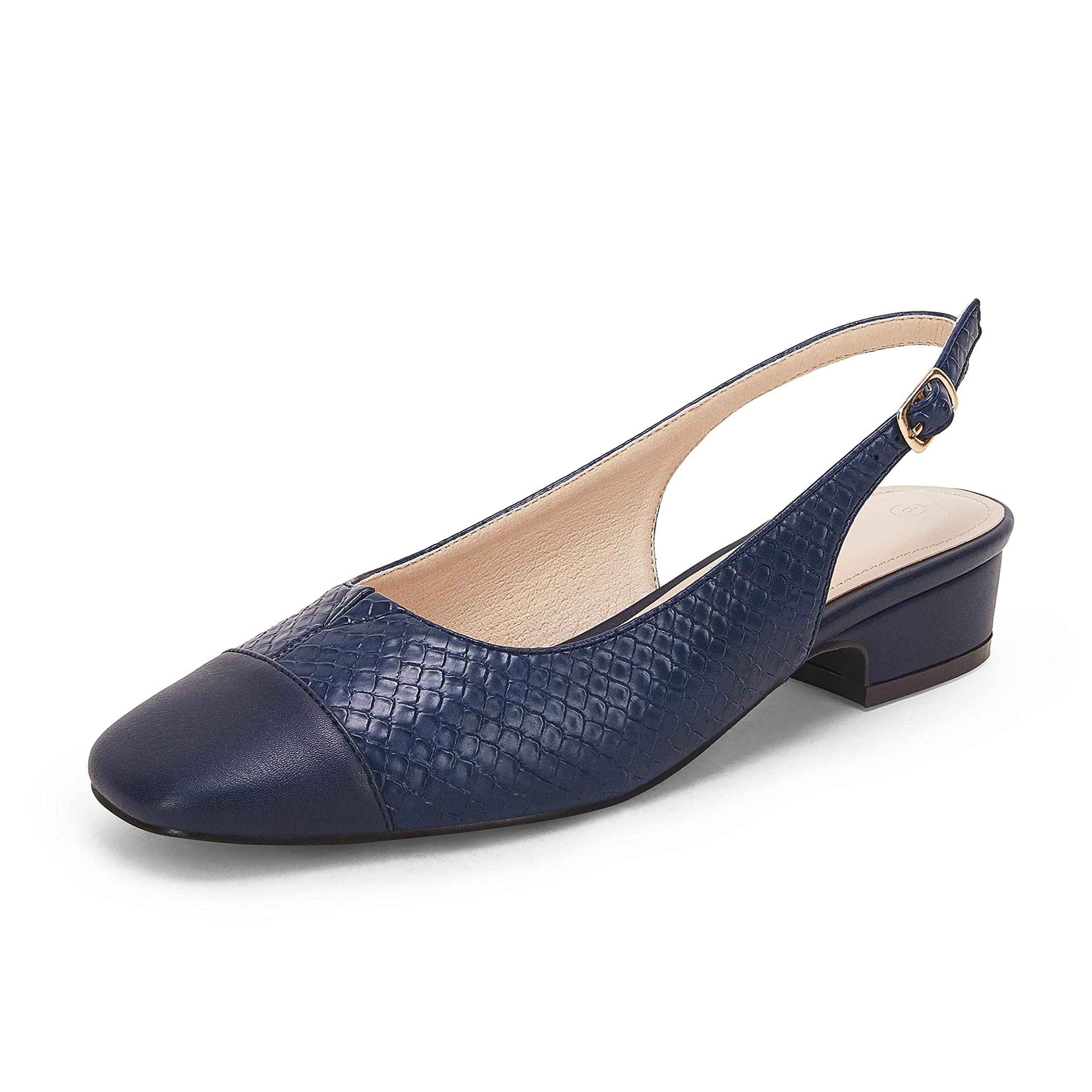 Rilista Women's Slingback Low Heels Closed Toe Chunky Block Heel Comfortable Office Dress Pumps Shoes Navy